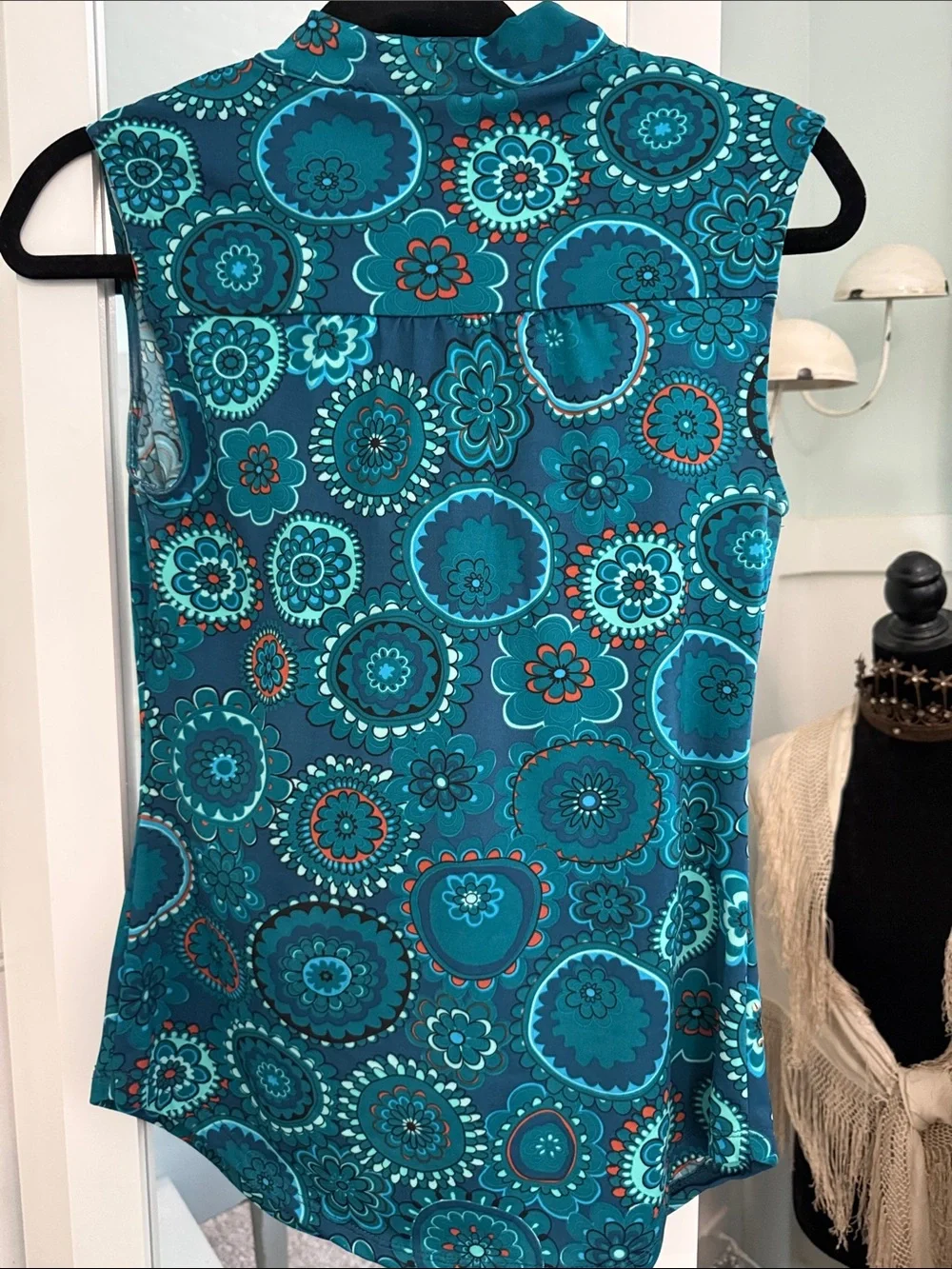 INC International Concepts Teal Floral Cowl Neck Tank Top - Picture 4 of 4